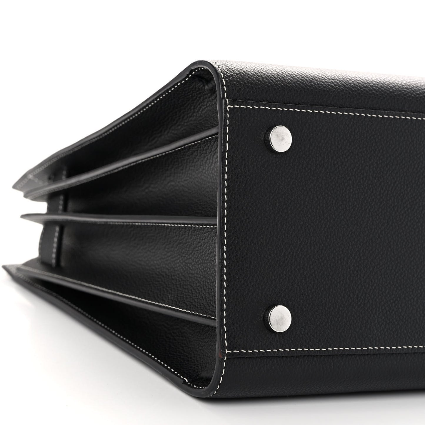 Grained Calfskin Topstitch Small Sac De Jour Black Porcelain