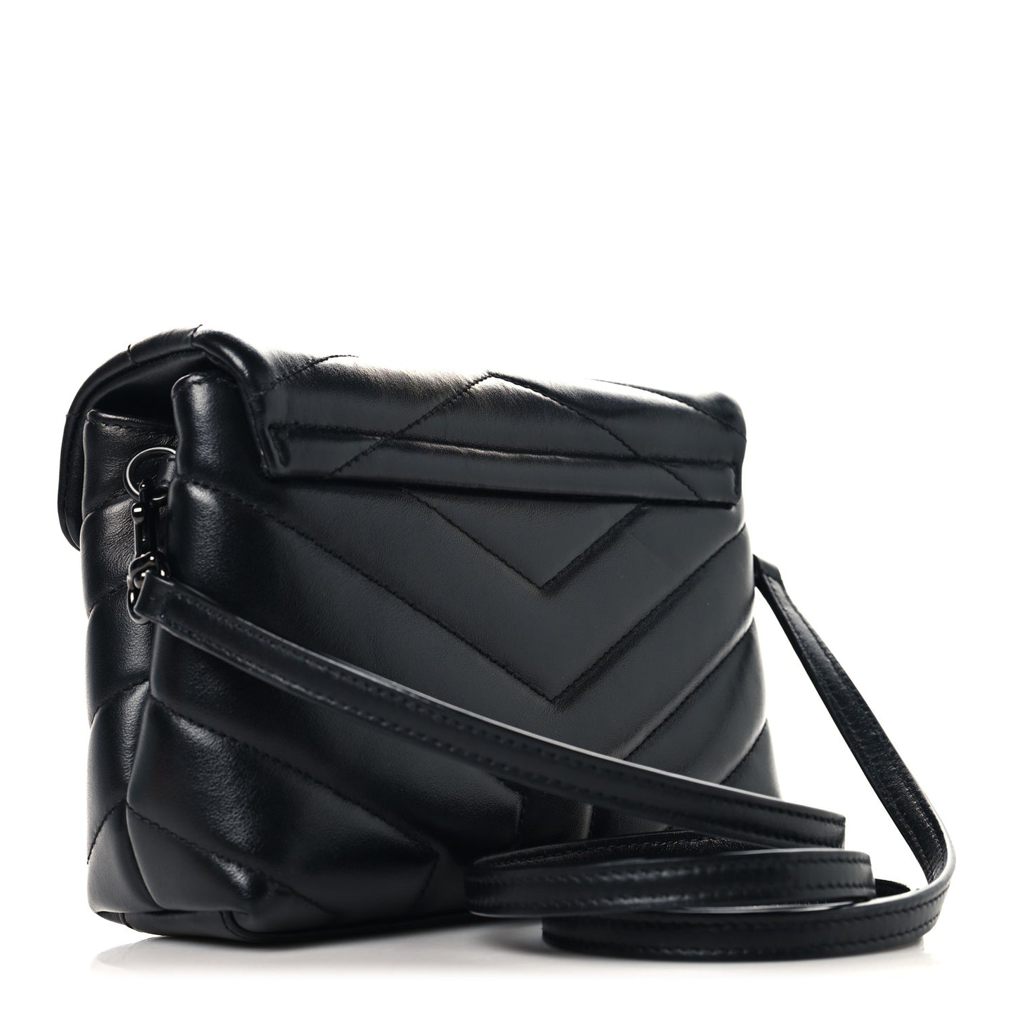 Calfskin Y Quilted Monogram Monochrome Toy Loulou Crossbody Bag Black
