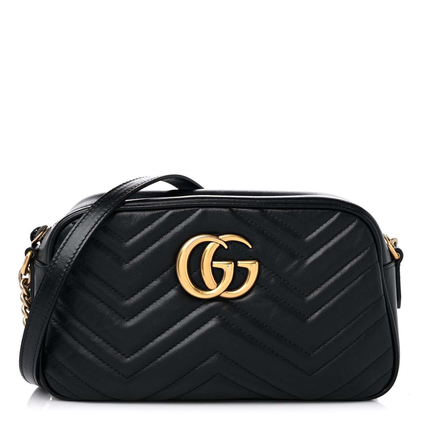 Calfskin Matelasse Small GG Marmont Chain Shoulder Bag Black