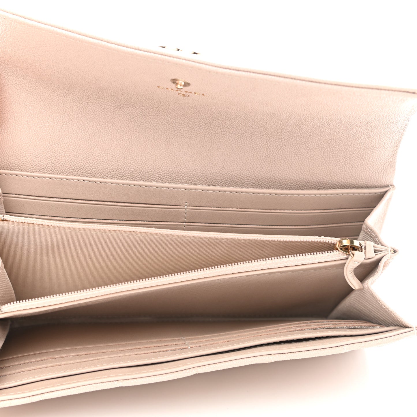 Caviar Quilted Large Boy Gusset Flap Wallet Beige