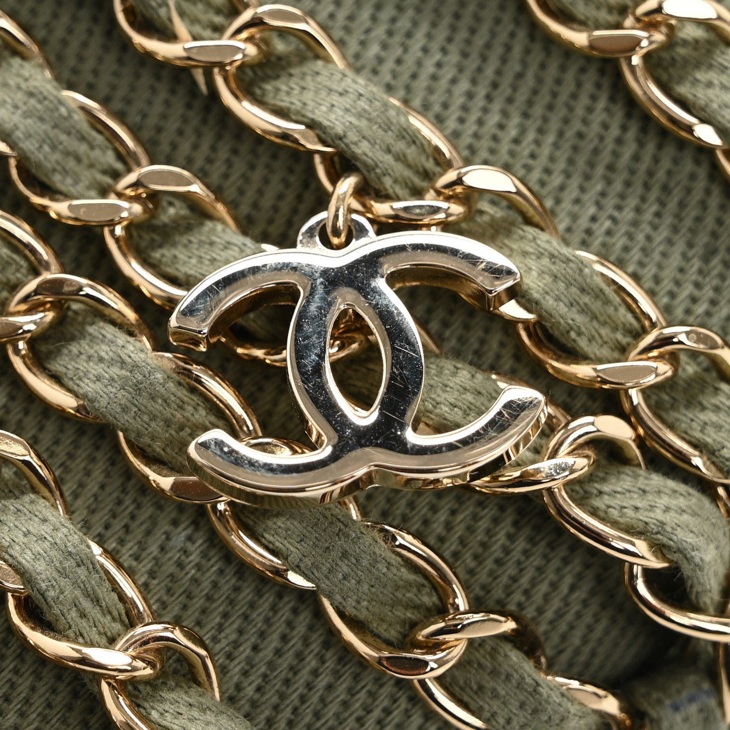 Chanel Canvas Chain Flat Sandals 40 Khaki 11 of 14