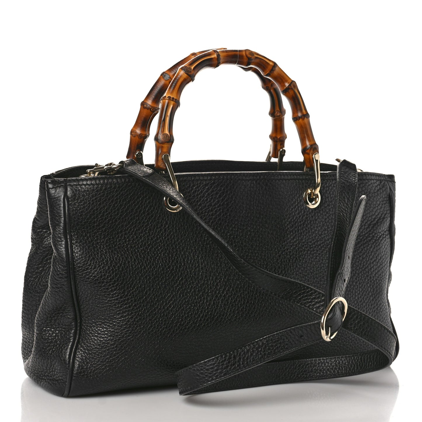 Pebbled Calfskin Medium Bamboo Shopper Tote Black