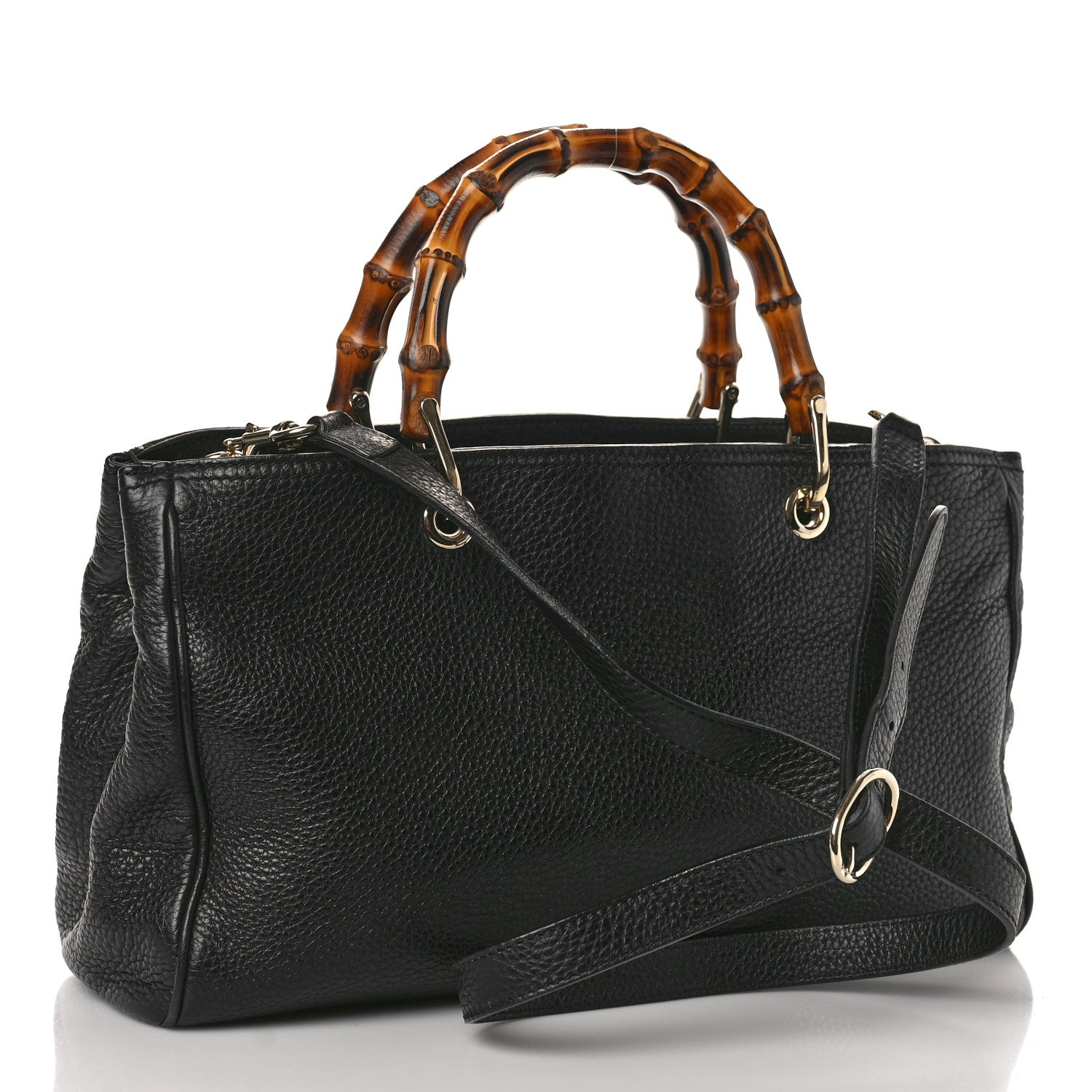 Gucci Pebbled Calfskin Medium Bamboo Shopper Tote Black 3 of 9