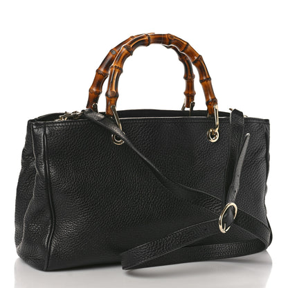 Gucci Pebbled Calfskin Medium Bamboo Shopper Tote Black 3 of 9