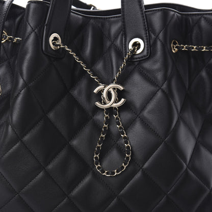 Chanel Lambskin Quilted CC Dweller Drawstring Tote Black 8 of 13