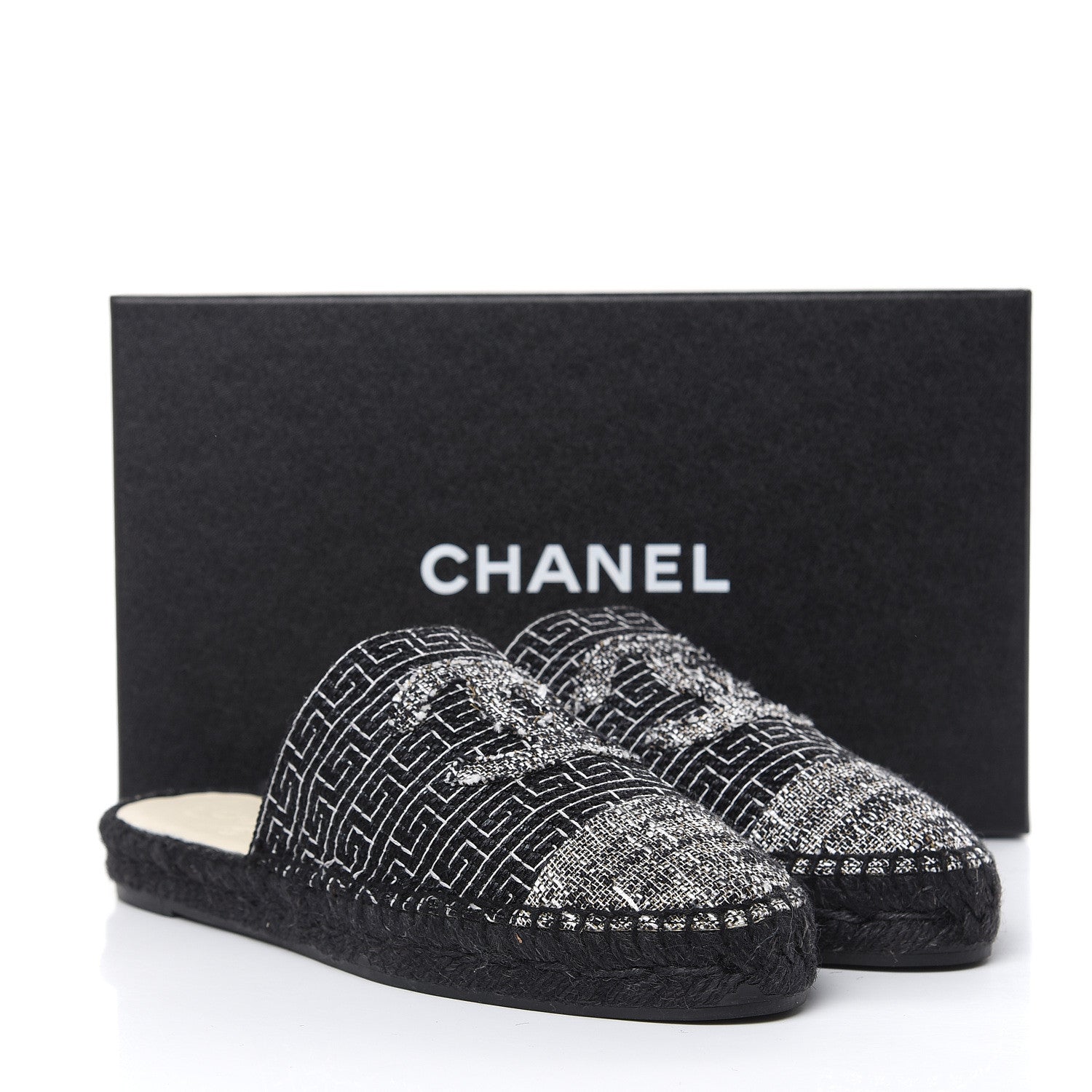 Chanel Tweed CC Slip On Espadrilles 39 Black Silver 10 of 10