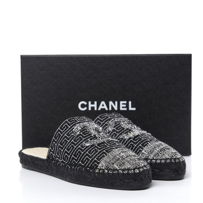 Chanel Tweed CC Slip On Espadrilles 39 Black Silver 10 of 10