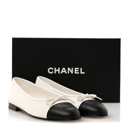 Chanel Lambskin Cap Toe CC Ballerina Flats 37 White Black 10 of 10