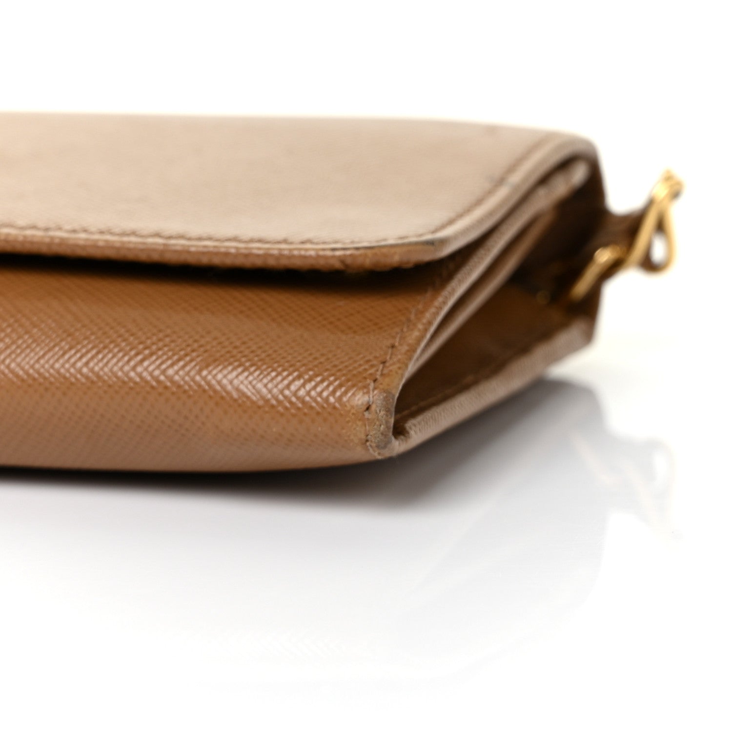 Prada Saffiano Metal Oro Chain Wallet Caramel 7 of 9