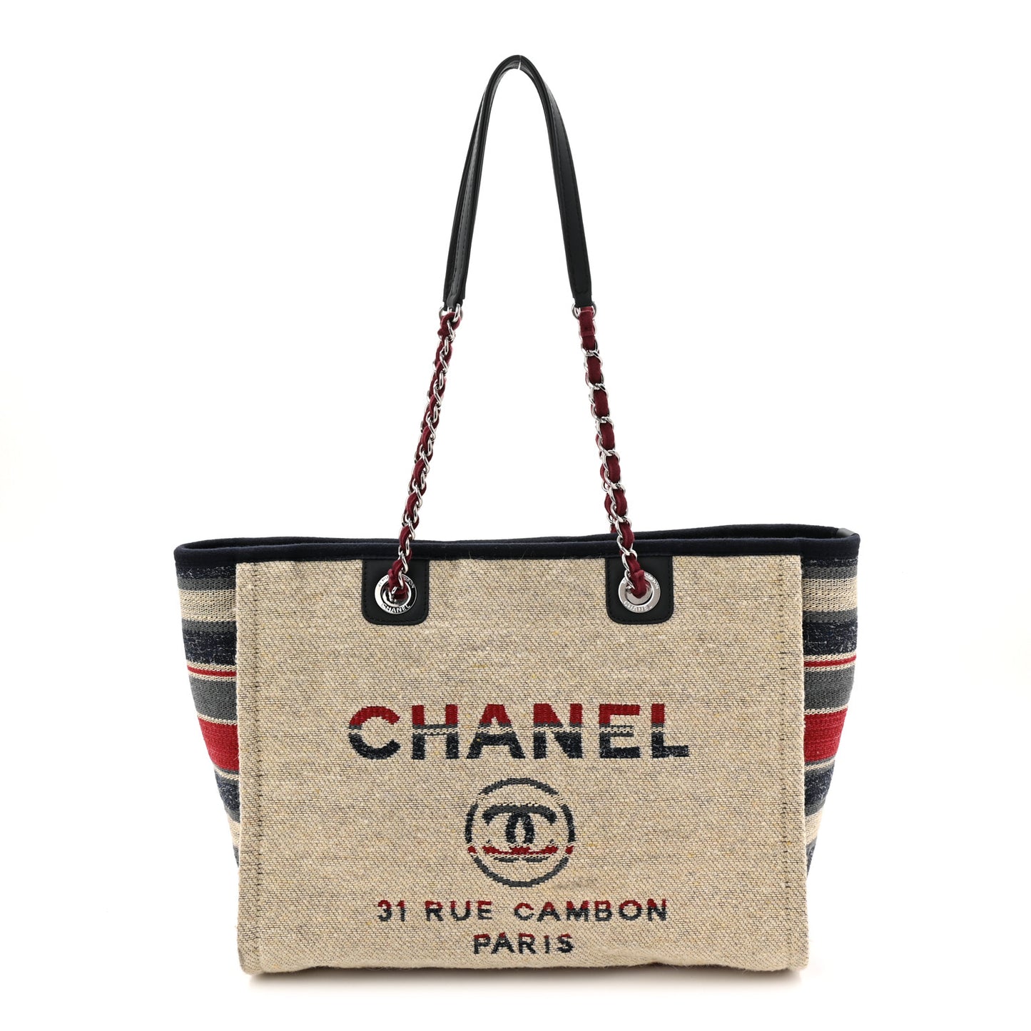 Striped Canvas Small Deauville Tote Beige