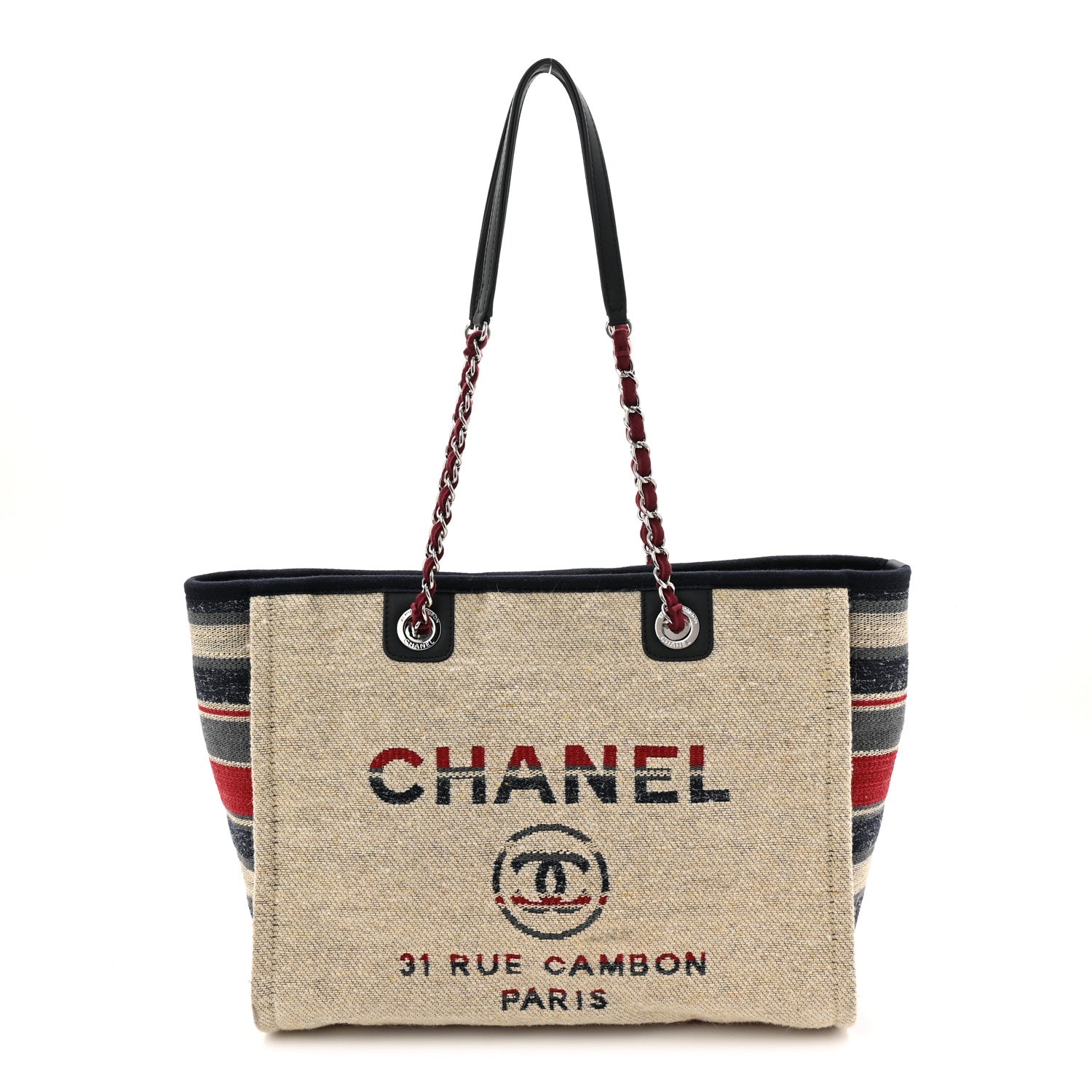 Chanel Striped Canvas Small Deauville Tote Beige 1 of 10