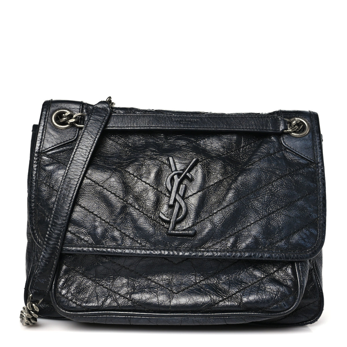 Saint Laurent Crinkled Calfskin Matelasse Monogram Medium Niki Chain Satchel Storm 1 of 9