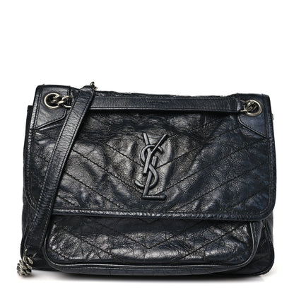 Saint Laurent Crinkled Calfskin Matelasse Monogram Medium Niki Chain Satchel Storm 1 of 9