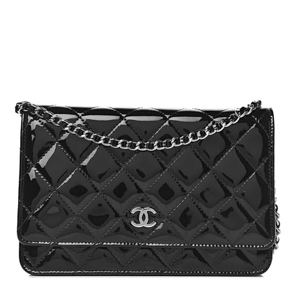 Chanel Patent Quilted Wallet On Chain WOC Black 1 of 14