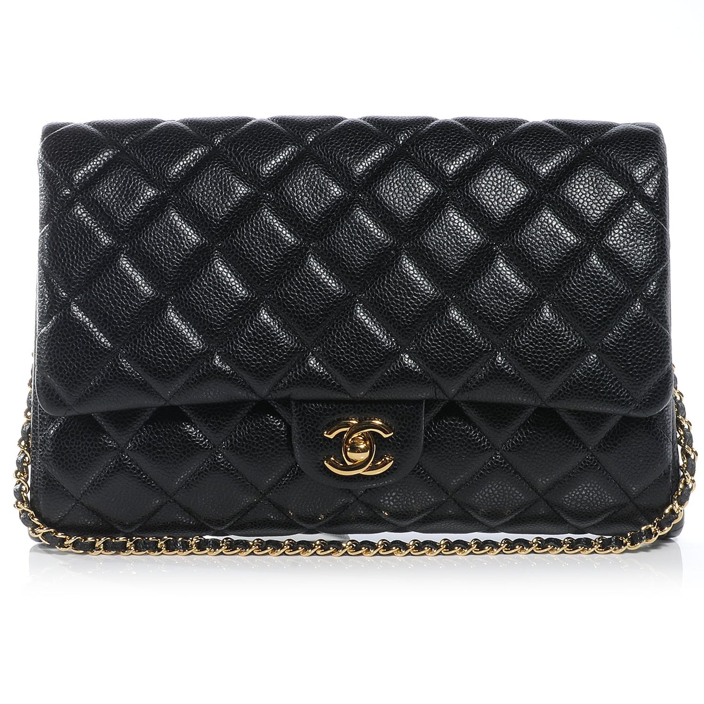 Caviar Quilted Clutch with Chain Black