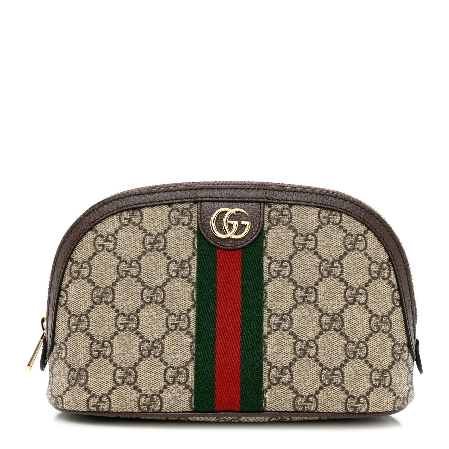 GG Supreme Monogram Textured Calfskin Web Large Ophidia Cosmetic Case Beige Ebony New Acero