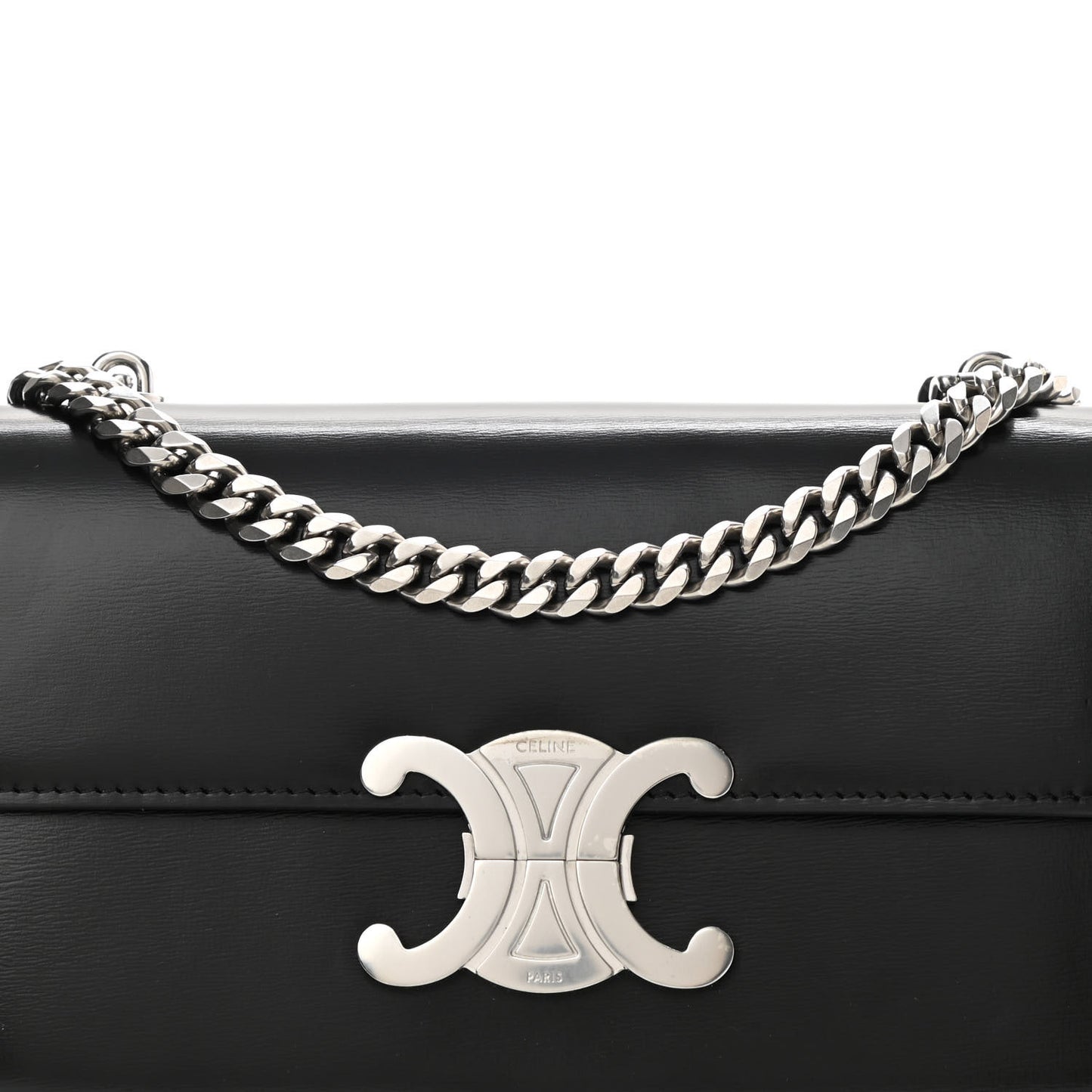 Shiny Calfskin Triomphe Chain Shoulder Bag Black
