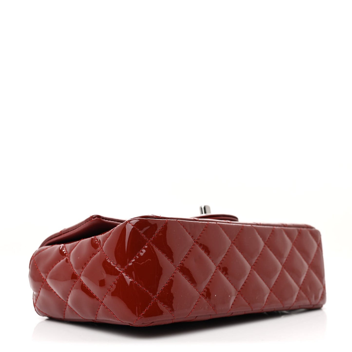 Patent Calfskin Quilted Mini Rectangular Flap Dark Red