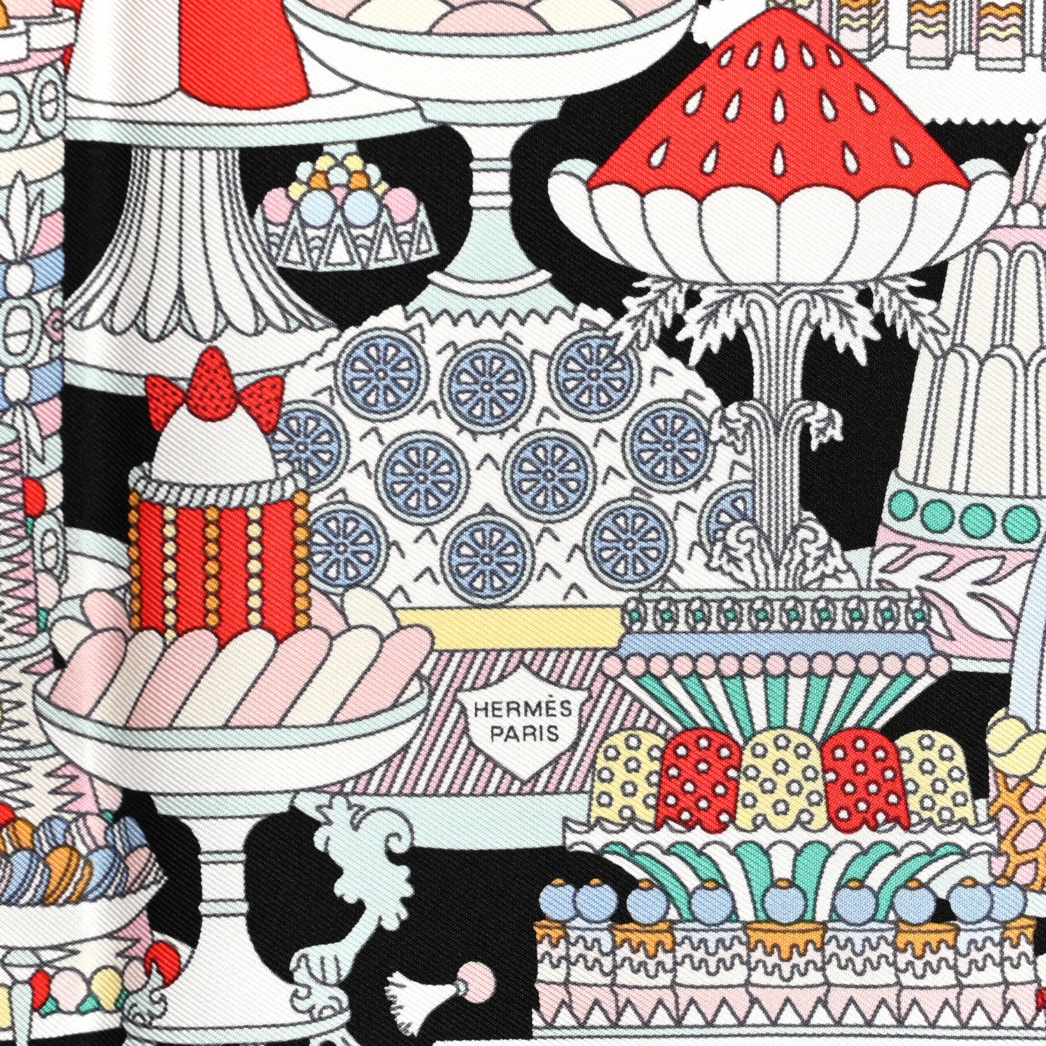 Hermes Silk La Patisserie Francaise Scarf 45 Black Menthol Multicolor 2 of 5