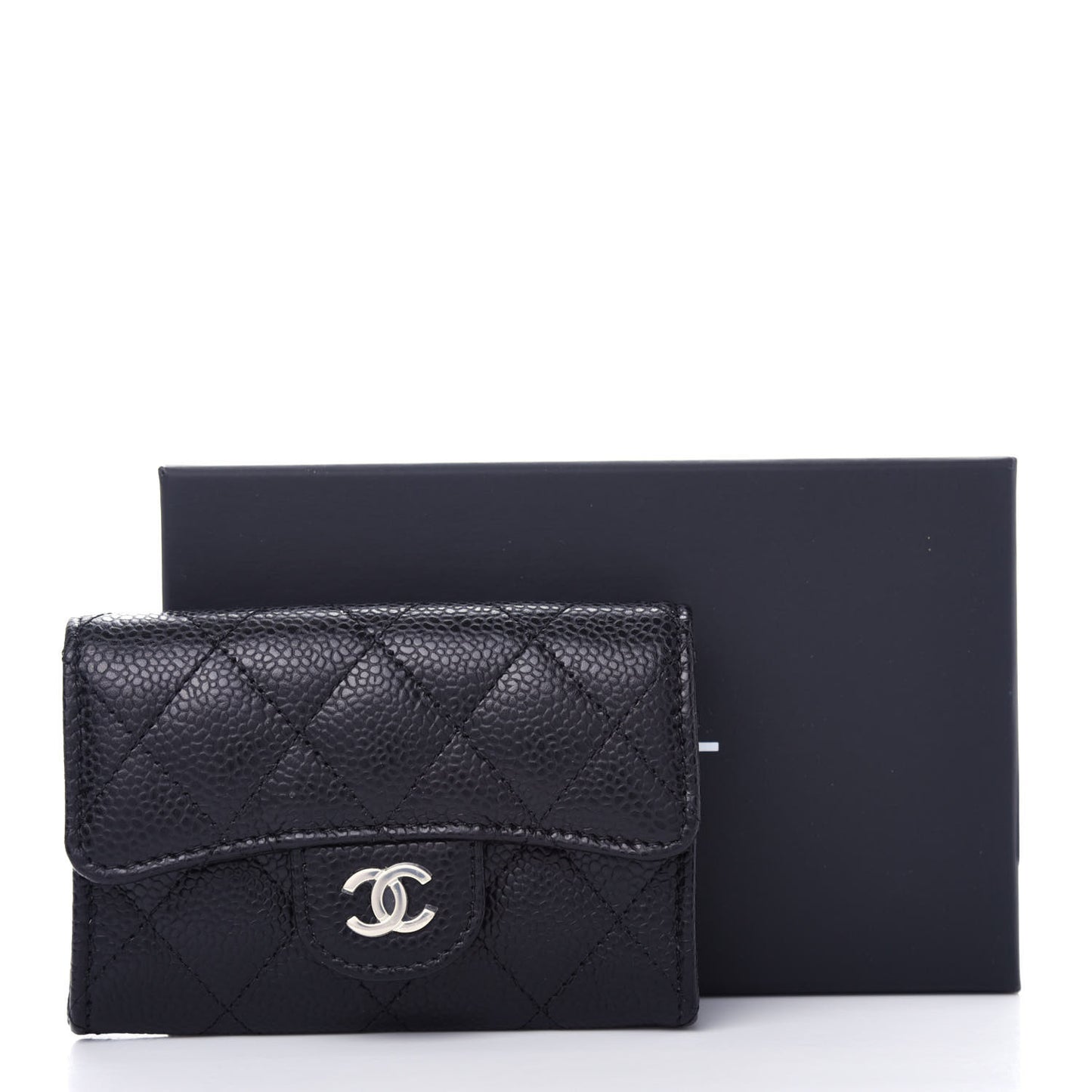 Caviar Quilted Flap Card Holder Wallet Black
