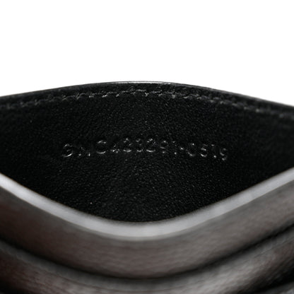 Saint Laurent Grain De Poudre Matelasse Chevron Monochrome Monogram Credit Card Case Black 6 of 7