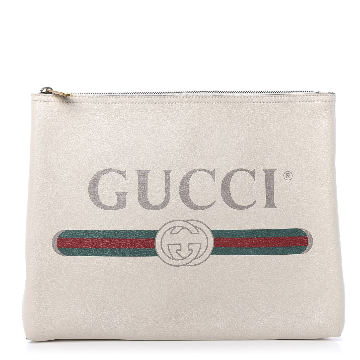 Pebbled Calfskin Medium Logo Portfolio Clutch White