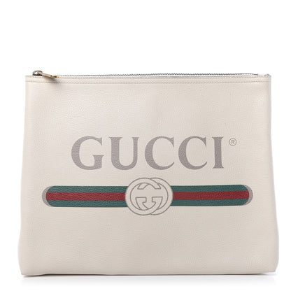 Gucci Pebbled Calfskin Medium Logo Portfolio Clutch White 1 of 8