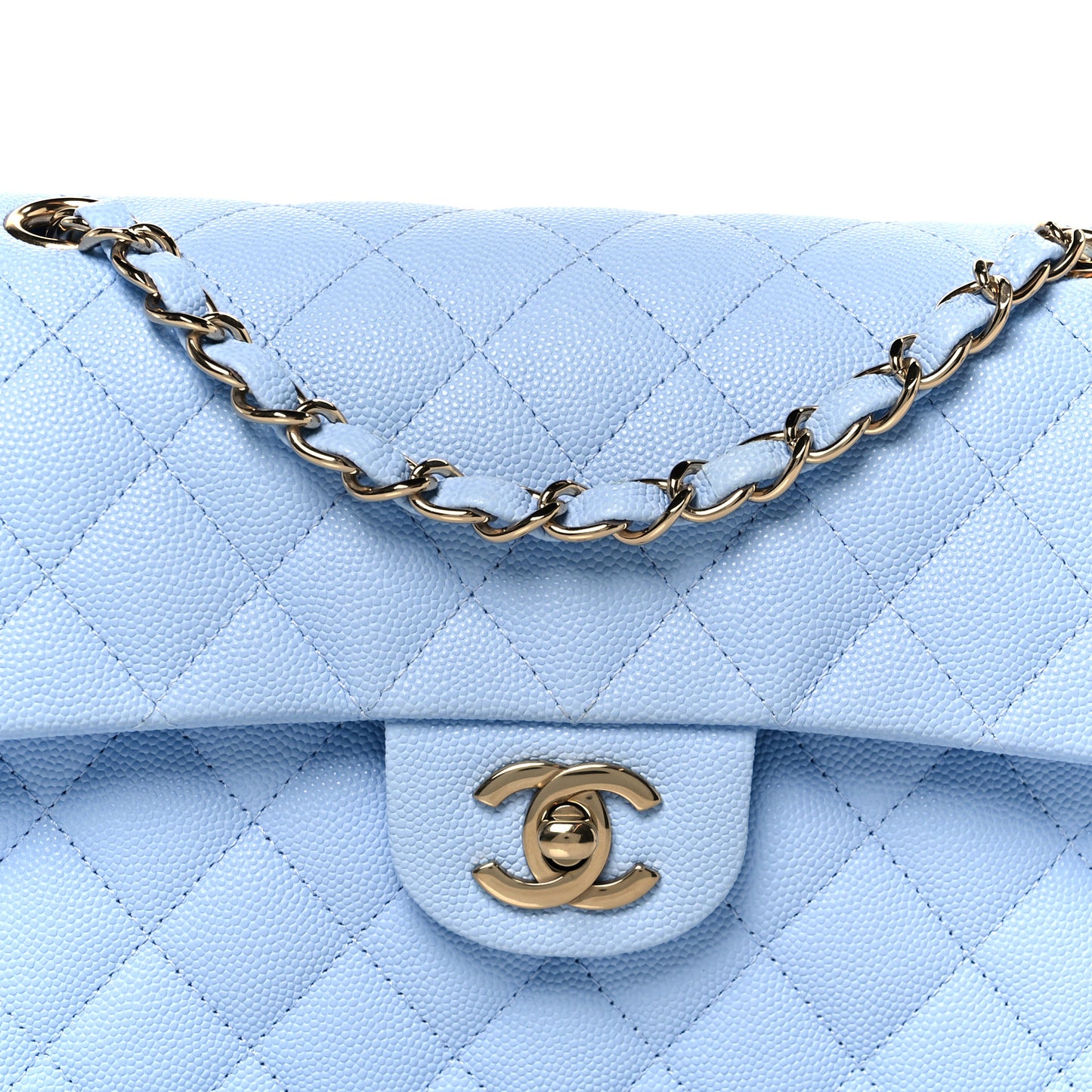 Caviar Quilted Small Double Flap Light Blue