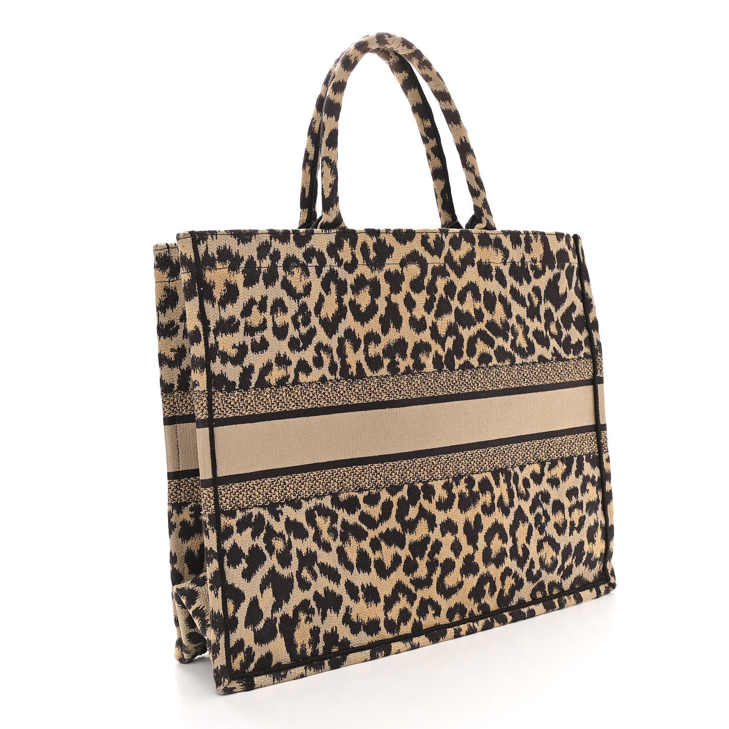 Christian Dior Canvas Mizza Embroidered Large Leopard Book Tote Beige 3 of 13