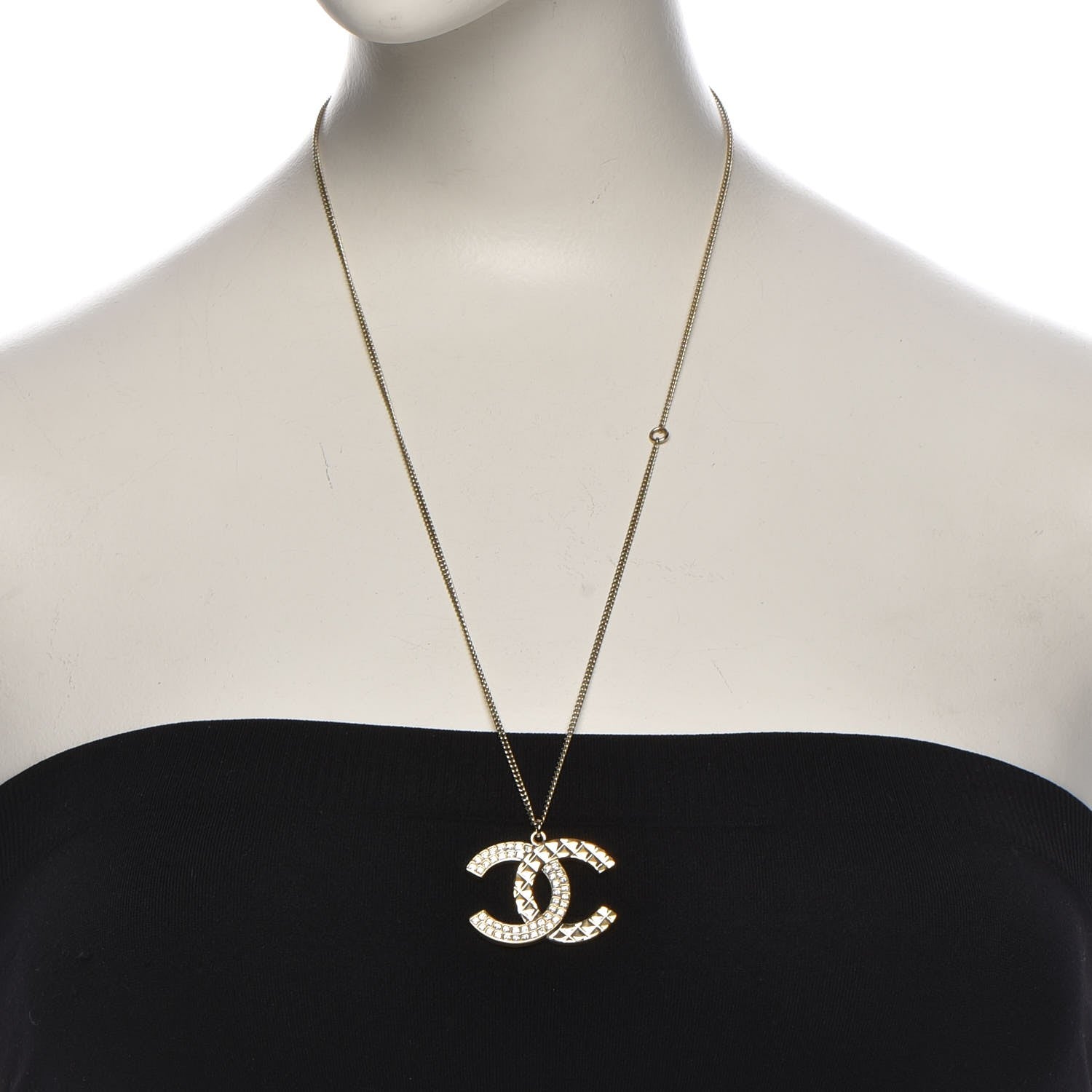 Chanel Baguette Crystal Quilted CC Pendant Necklace Gold 2 of 5