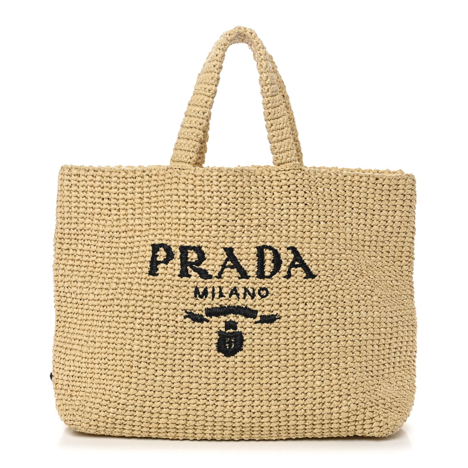 Prada Yarn Raffia Effect Crochet Embroidered Logo Tote Naturale 1 of 9