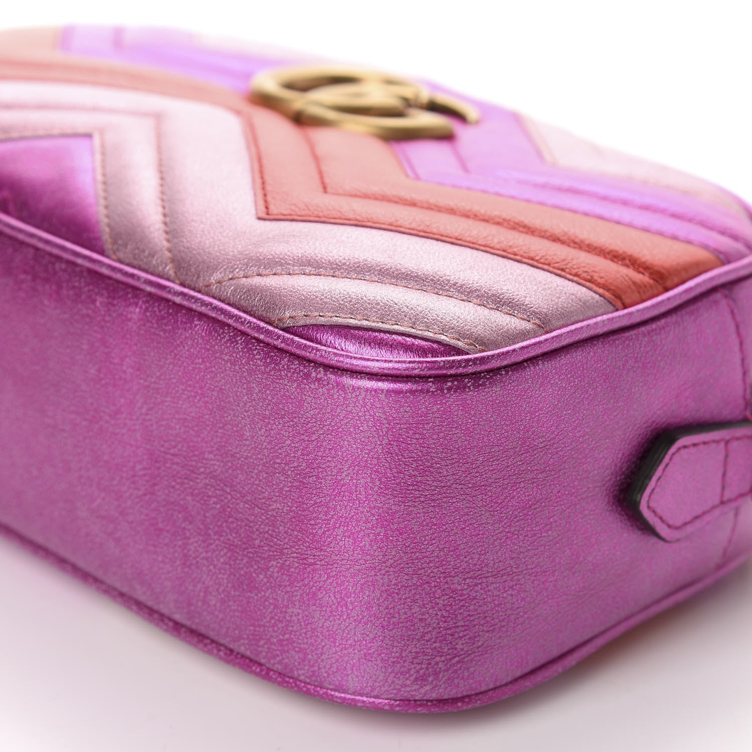 Gucci Laminated Nappa Matelasse Small GG Marmont Chain Shoulder Bag Fuxia Rosso Rosa 7 of 10