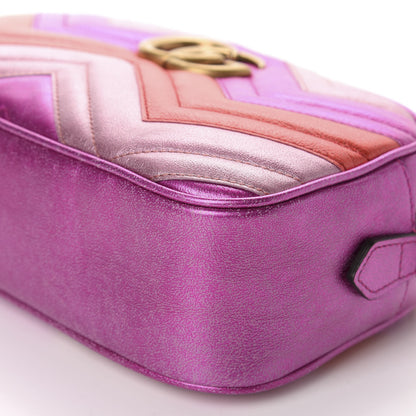 Gucci Laminated Nappa Matelasse Small GG Marmont Chain Shoulder Bag Fuxia Rosso Rosa 7 of 10