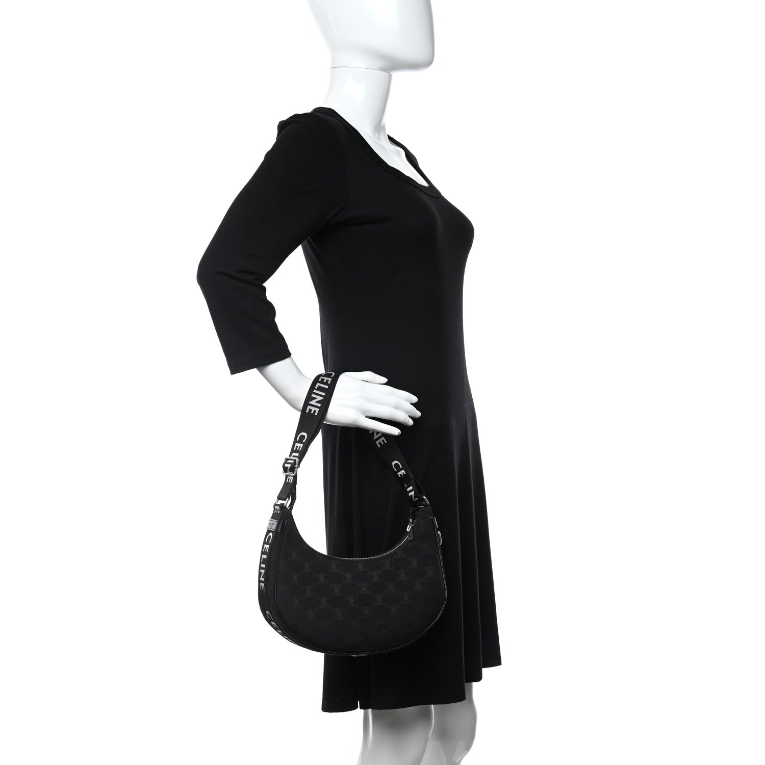 Celine Canvas Calfskin Jacquard Medium Ava Triomphe Shoulder Bag With Strap Black 2 of 9