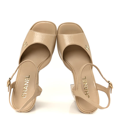 Chanel Calfskin CC Platform Sandals 36.5 Beige 2 of 9