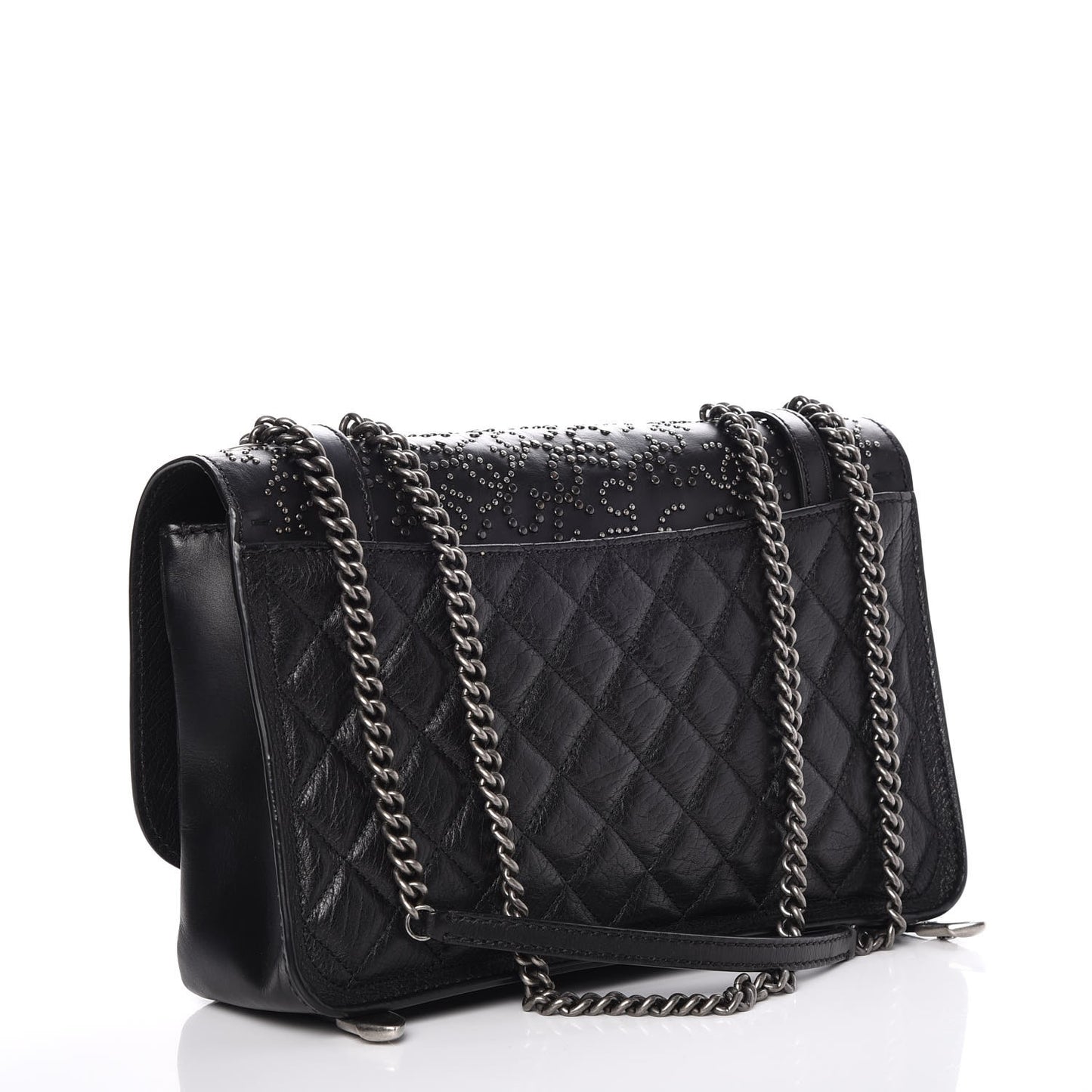 Studded Calfskin Lambskin Paris Dallas Flap Black