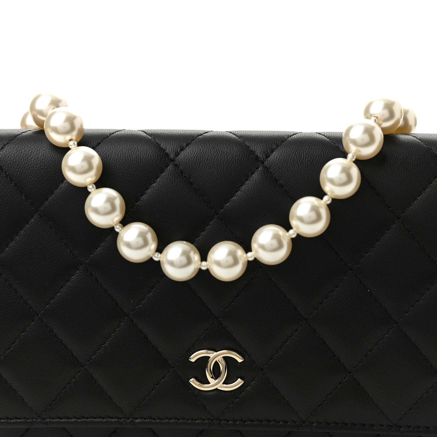 Chanel Lambskin Quilted Pearl Wallet On Chain WOC Black 8 of 11