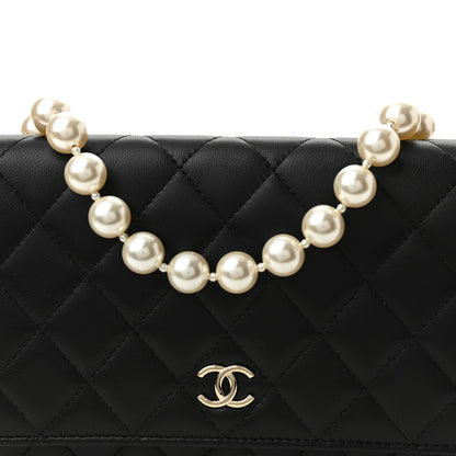 Chanel Lambskin Quilted Pearl Wallet On Chain WOC Black 8 of 11