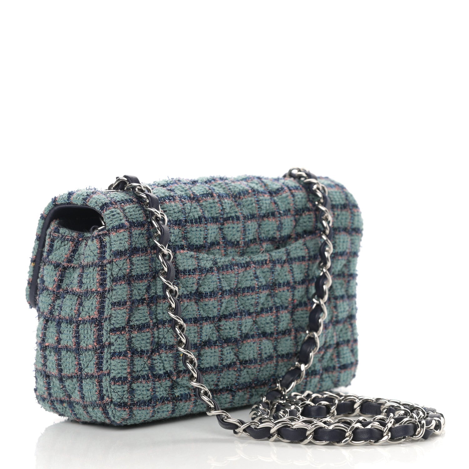 Chanel Tweed Quilted Mini Rectangular Flap Green Navy Dark Beige 2 of 10