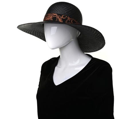 Hermes Straw Brides De Gala Panama Carrousel Hat 57 Black Terracotta 2 of 8