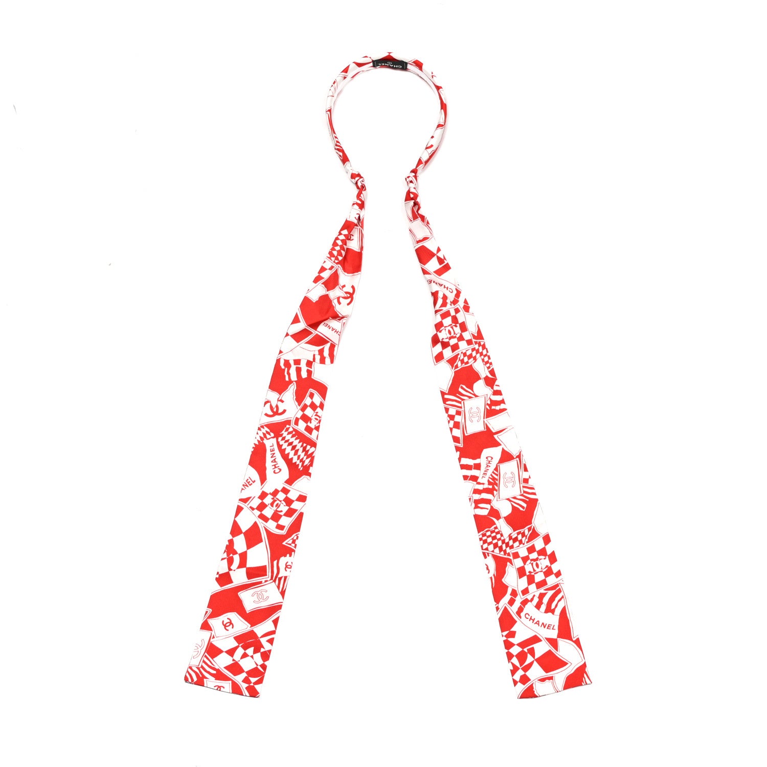 Chanel Silk Twill Headband Red White 4 of 5