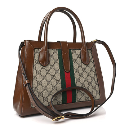 Gucci GG Supreme Monogram Azalea Calfskin Web Medium Jackie 1961 Tote Beige Ebony Brown Sugar 3 of 10