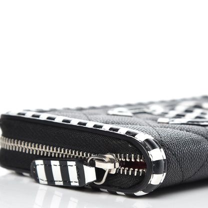 Chanel Caviar Quilted Stripe Filigree Zip Wallet Black White 10 of 10