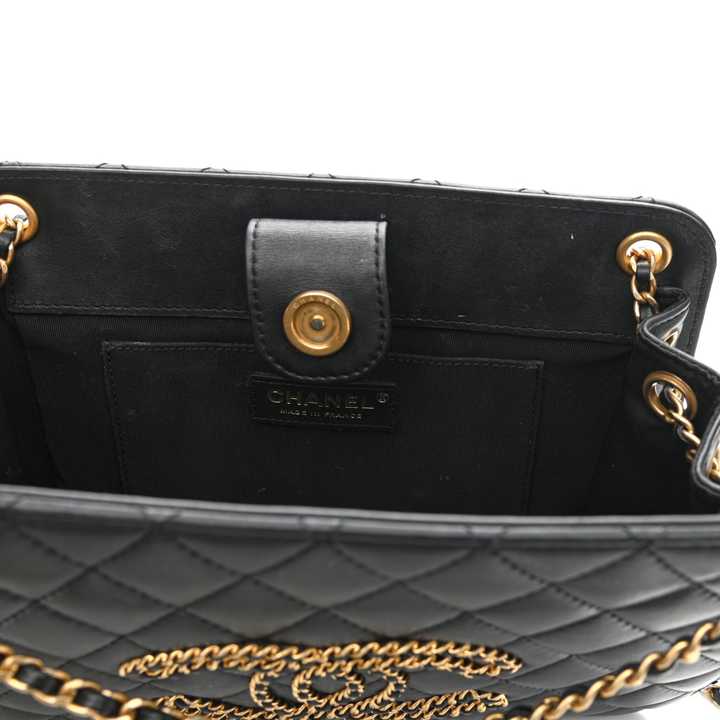 Calfskin Quilted CC Chain Accordion Tote Black