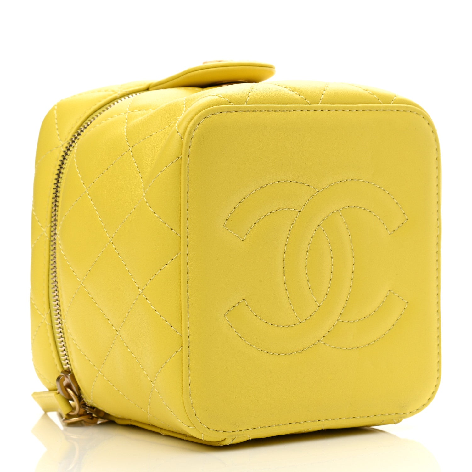 Chanel Calfskin Quilted Small Vanity Case With Chain Yellow 4 of 10