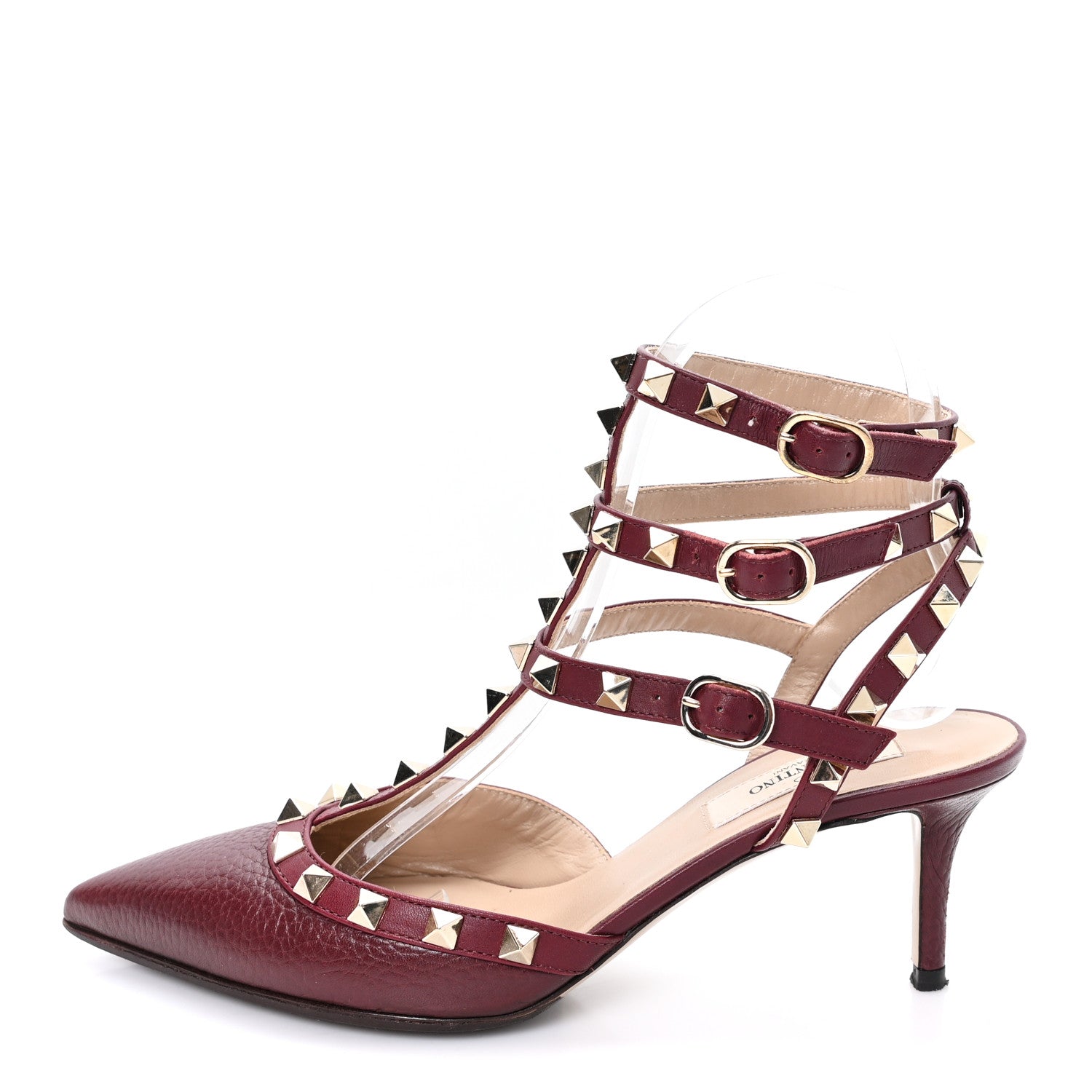 Valentino Garavani Pebbled Calfskin Rockstud Ankle Strap 65mm Pumps 36 Rubino 1 of 9