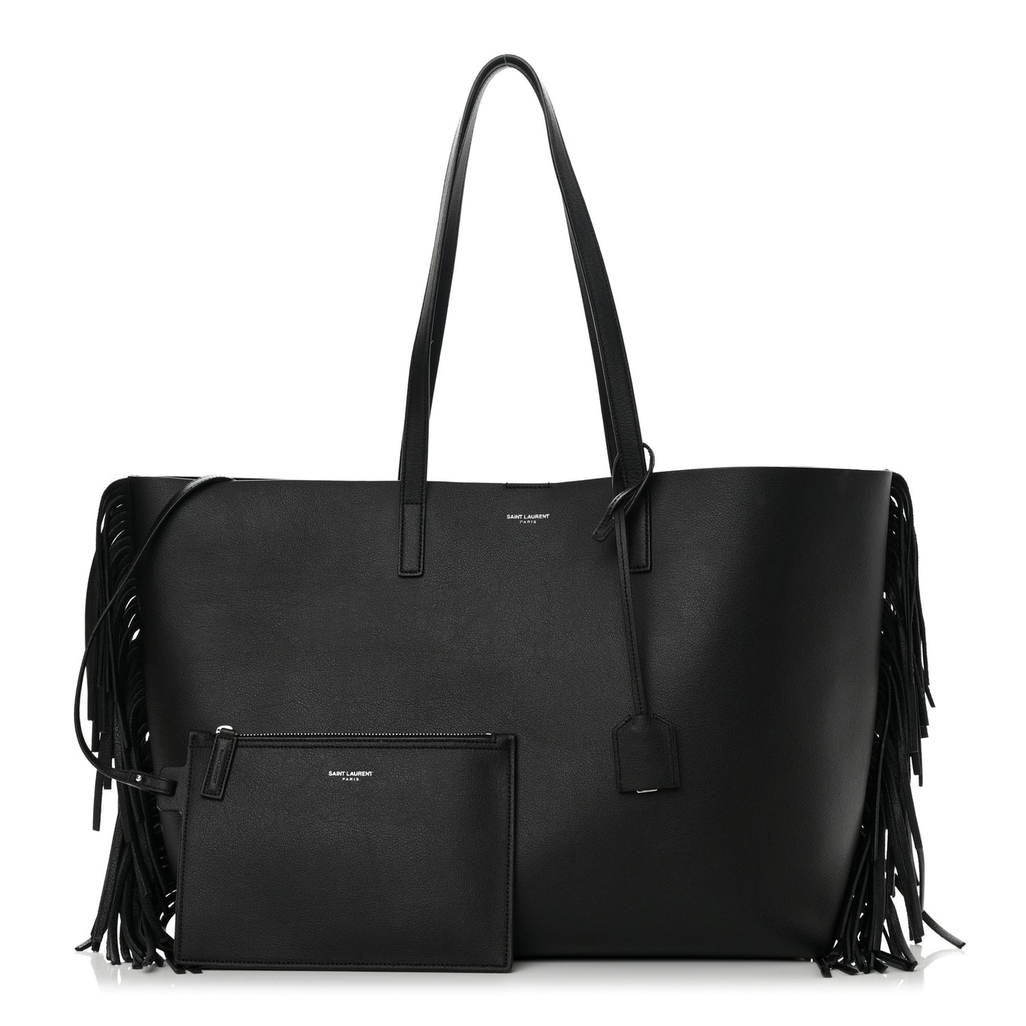 Calfskin Large Fringe Shopping Tote Black