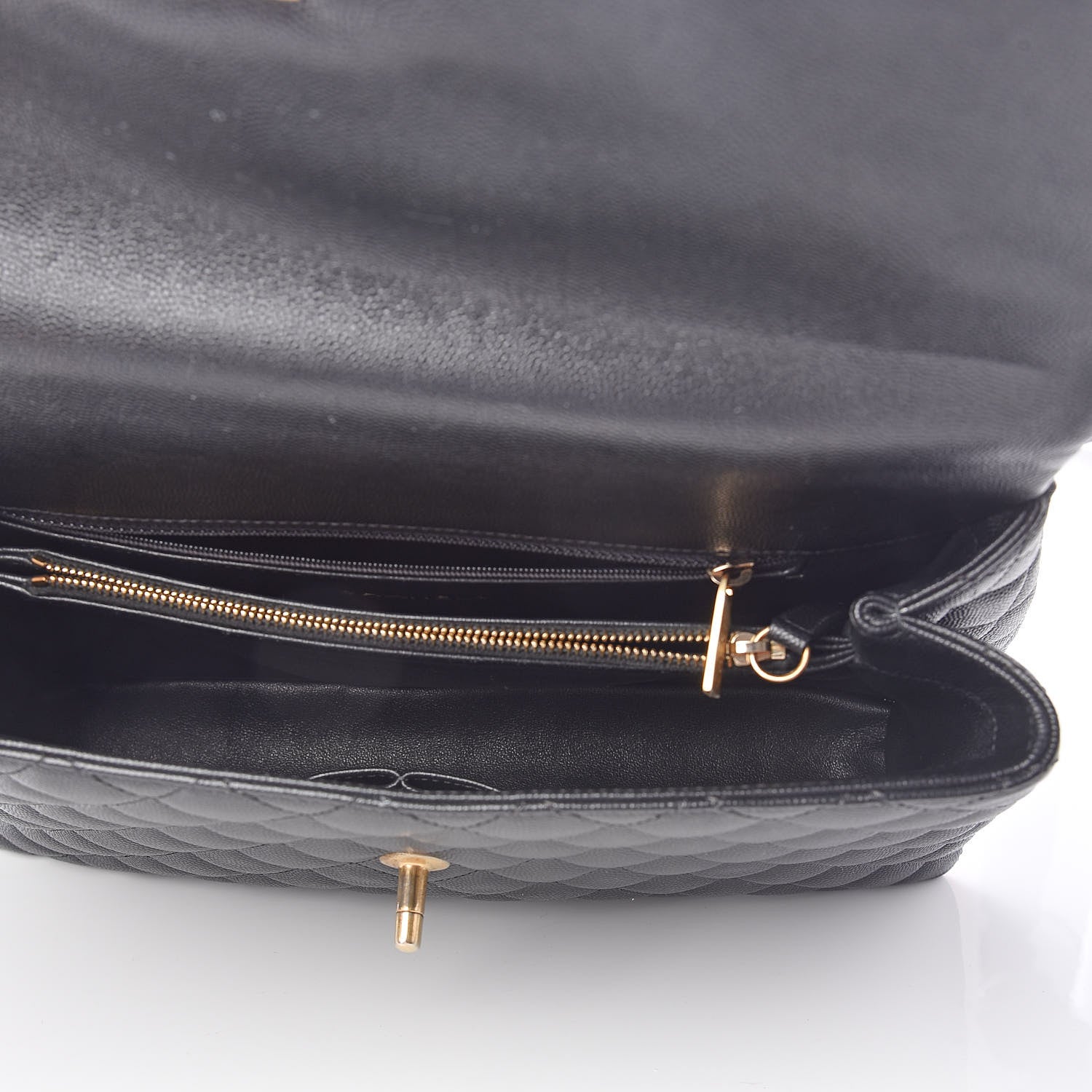 Chanel Caviar Elaphe Quilted Medium Coco Handle Flap Black Burgundy 5 of 11