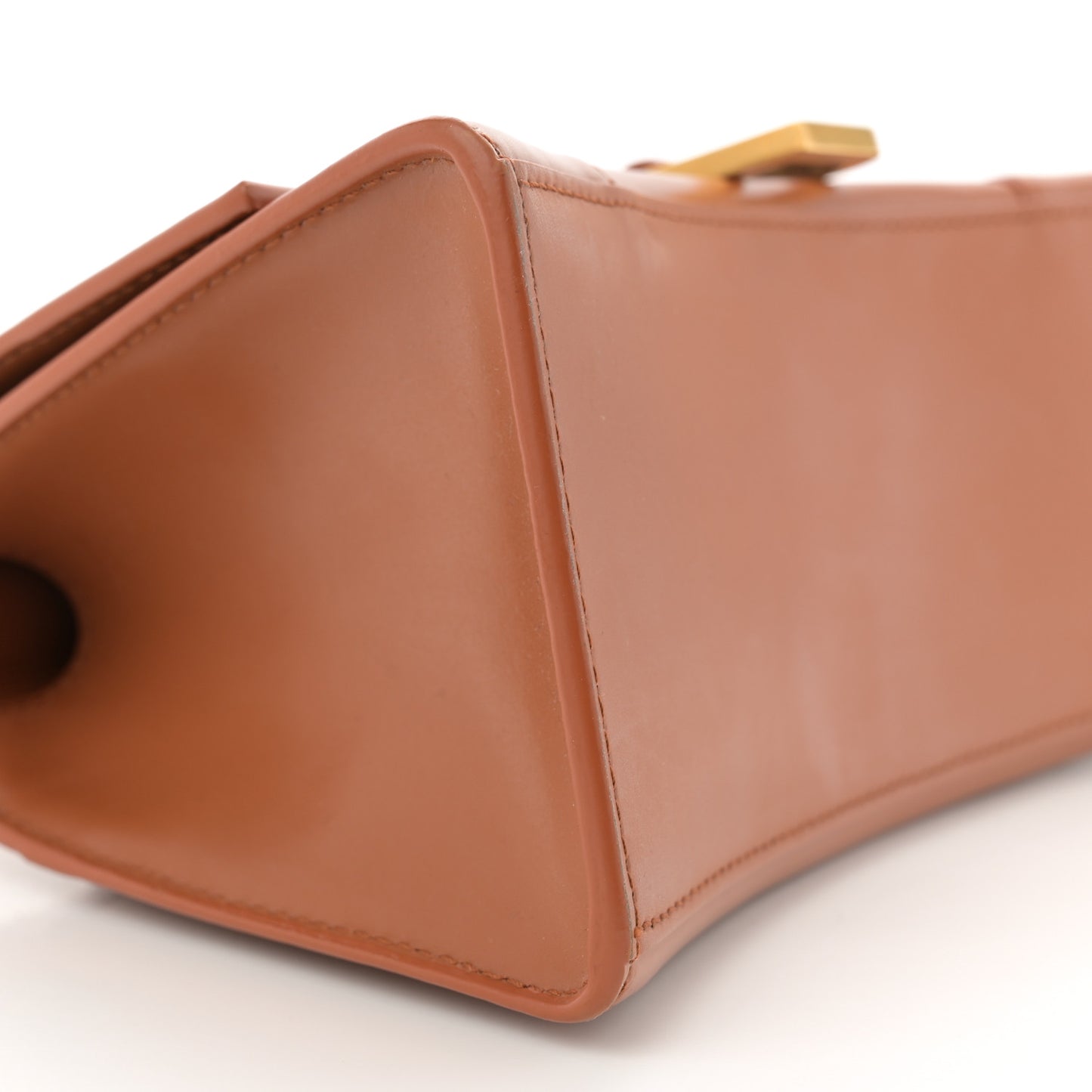 Shiny Box Calfskin Small Hourglass Top Handle Bag Camel