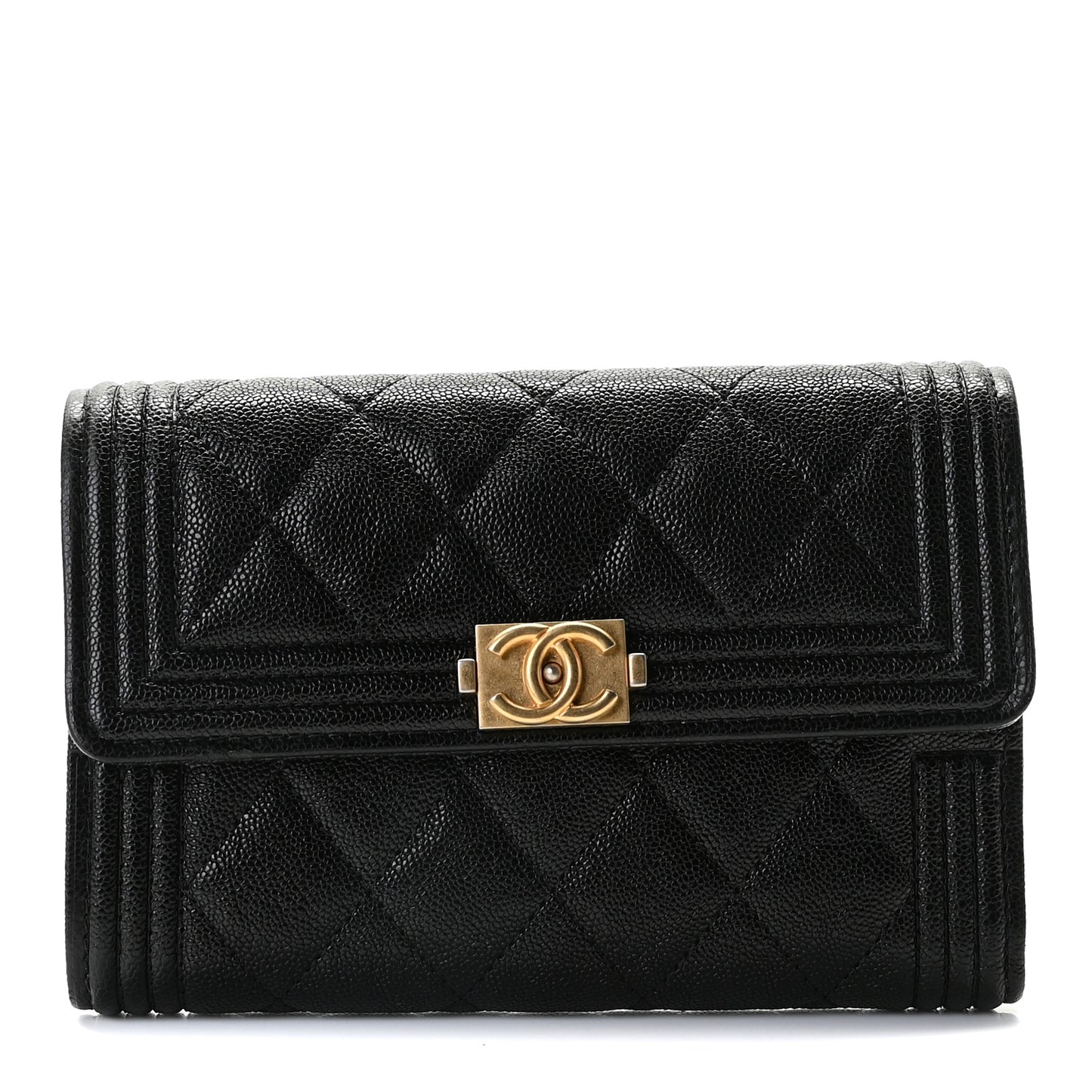 Caviar Quilted Medium Boy Flap Wallet Black